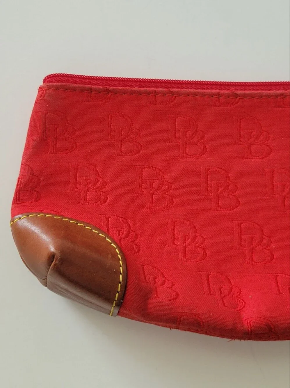 Dooney and Bourke Red DB Logo Cosmetic Bag/ Clutch Wristlet Top Zip